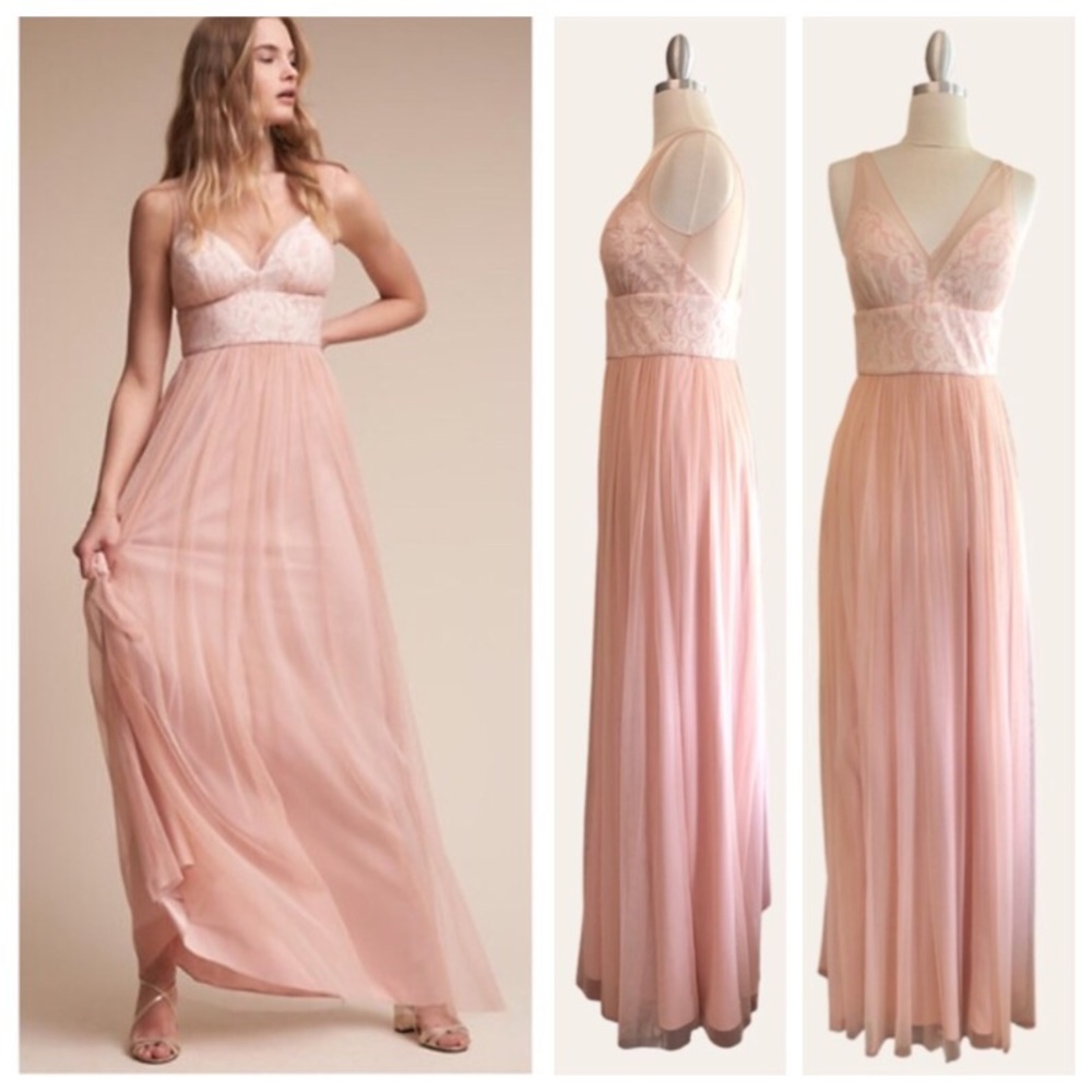 BHLDN Hitherto Brit dress illusion lace femme sweetheart fit and flare gown